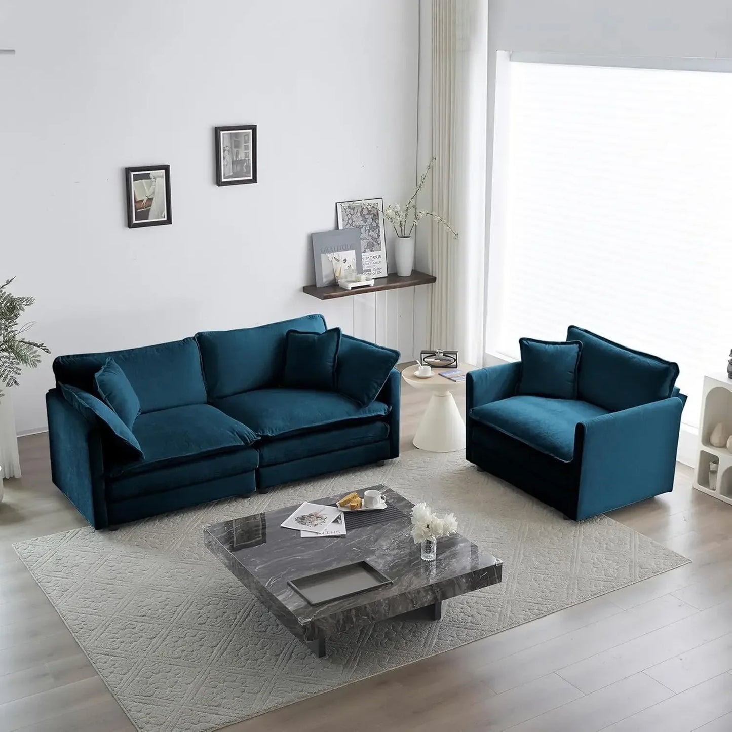 BROOKLYN Modern Chenille Cloud Loveseat Sofa Set – Deep Seat 2-Piece - 111.5”