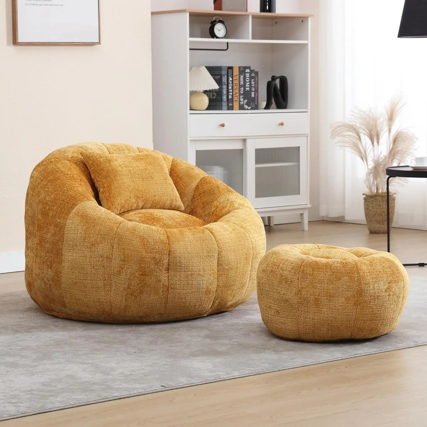 LANA Rolvyn Swivel Chenille Bean Bag Chair with Footrest