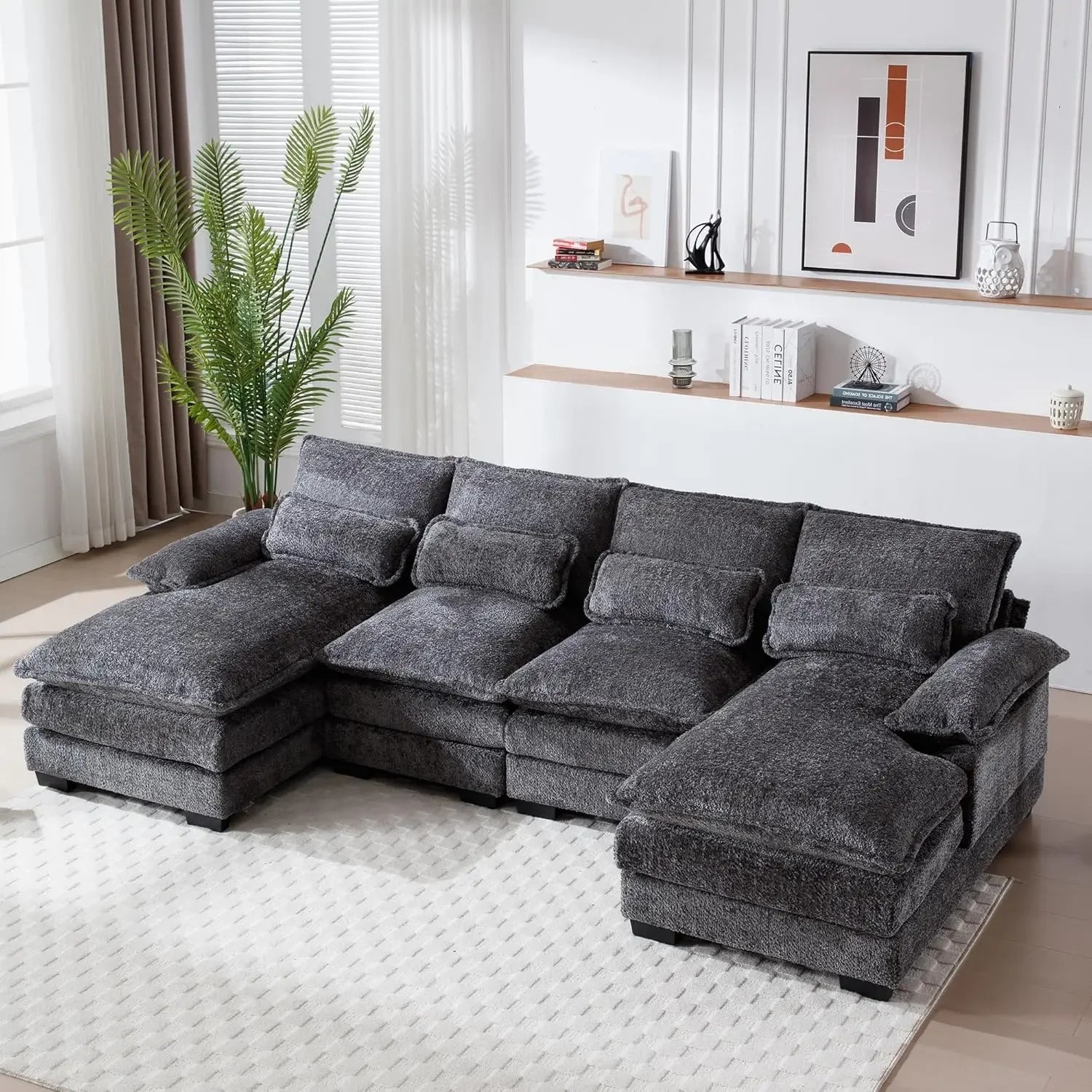 NAOMI Cloud Haven Modern U-Shaped Sectional Sleeper Sofa – Chenille Fabric Couch – 110.63"W