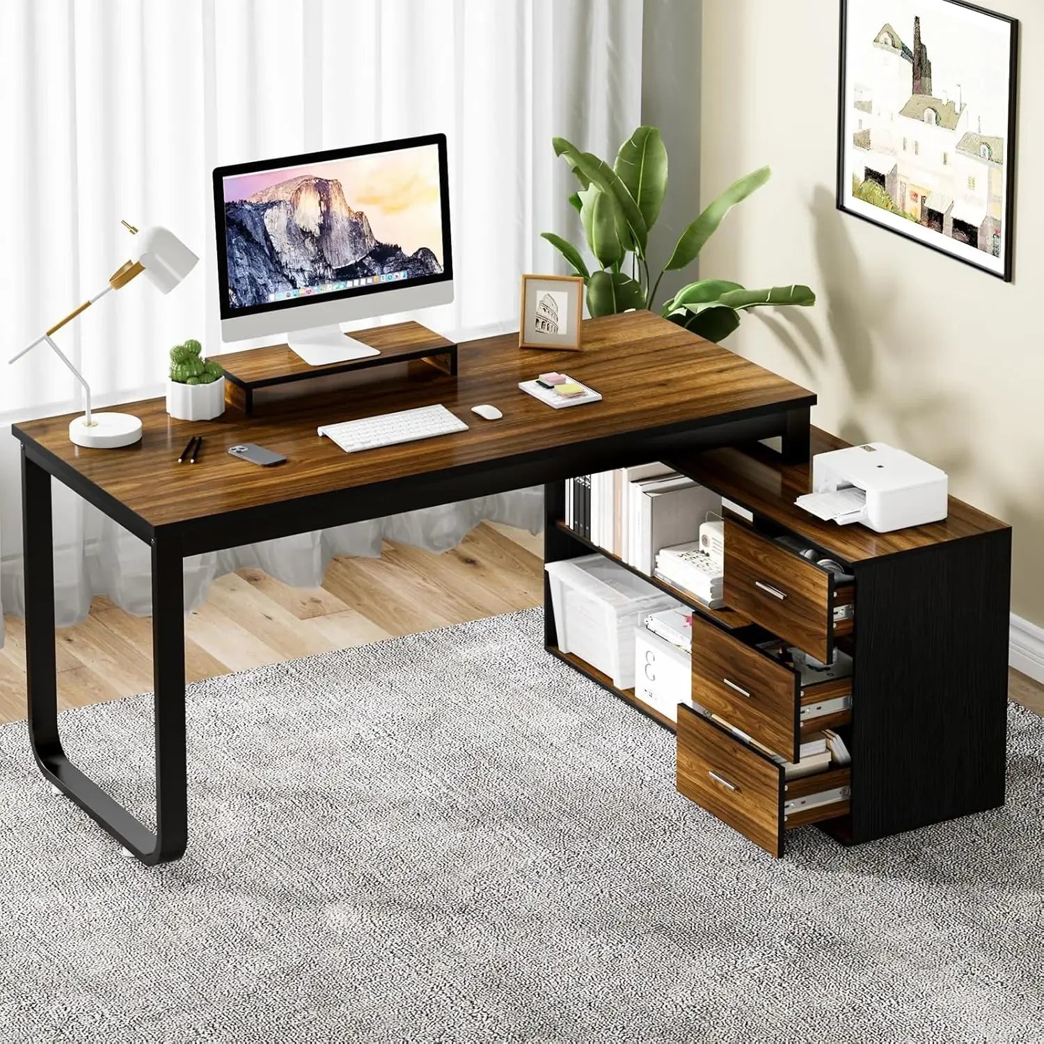 SARAH Modura L-Shape Reversible Computer Desk – Office Desk – 55″ Width