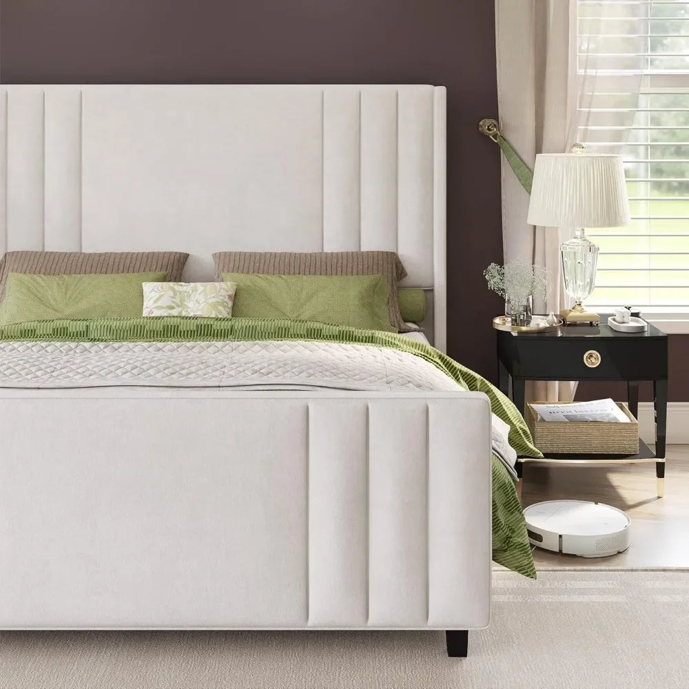 ABIGAIL Modern Velvet Upholstered Platform Bed with Vertical Channel Tufted Headboard