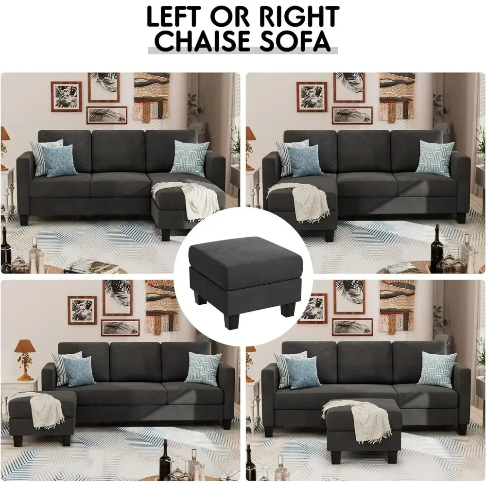 CALVIN Scandinavian Style Convertible L-Shaped Sectional Sofa – Linen Fabric Couch | 70.8"W