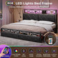 FREYA Modern X-Shape LED Platform Bed Frame with Storage Drawers & Charging Station