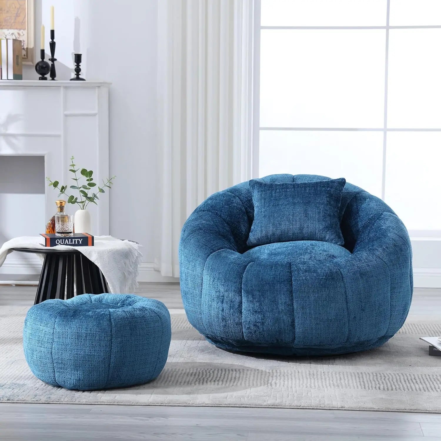 LANA Rolvyn Swivel Chenille Bean Bag Chair with Footrest