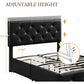 HARPER Modern Upholstered Platform Bed Frame with Storage Drawers, 59'' Wide, Faux Leather Design