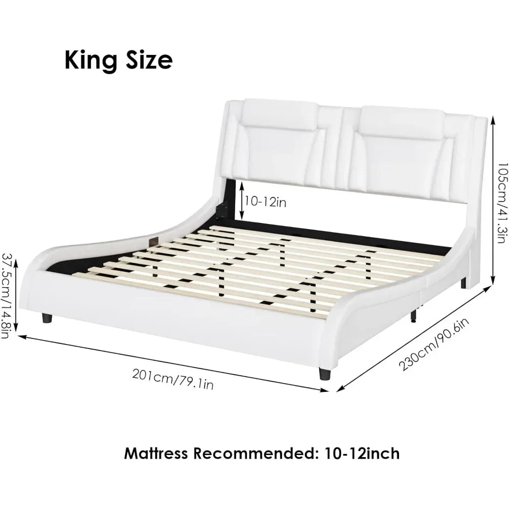 EMERSON Luxury LED Upholstered Bed Frame with Adjustable Headboard