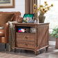 PAYTON Farmhouse End Table - Rustic Wood Nightstand with Charging Station