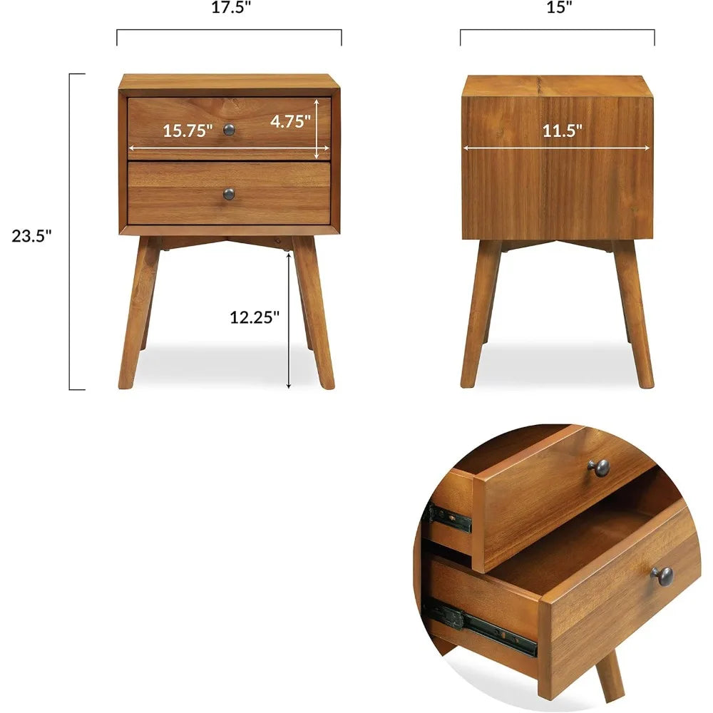 RAYA Mid-Century Modern Wooden Nightstand - 17.5'' Wide