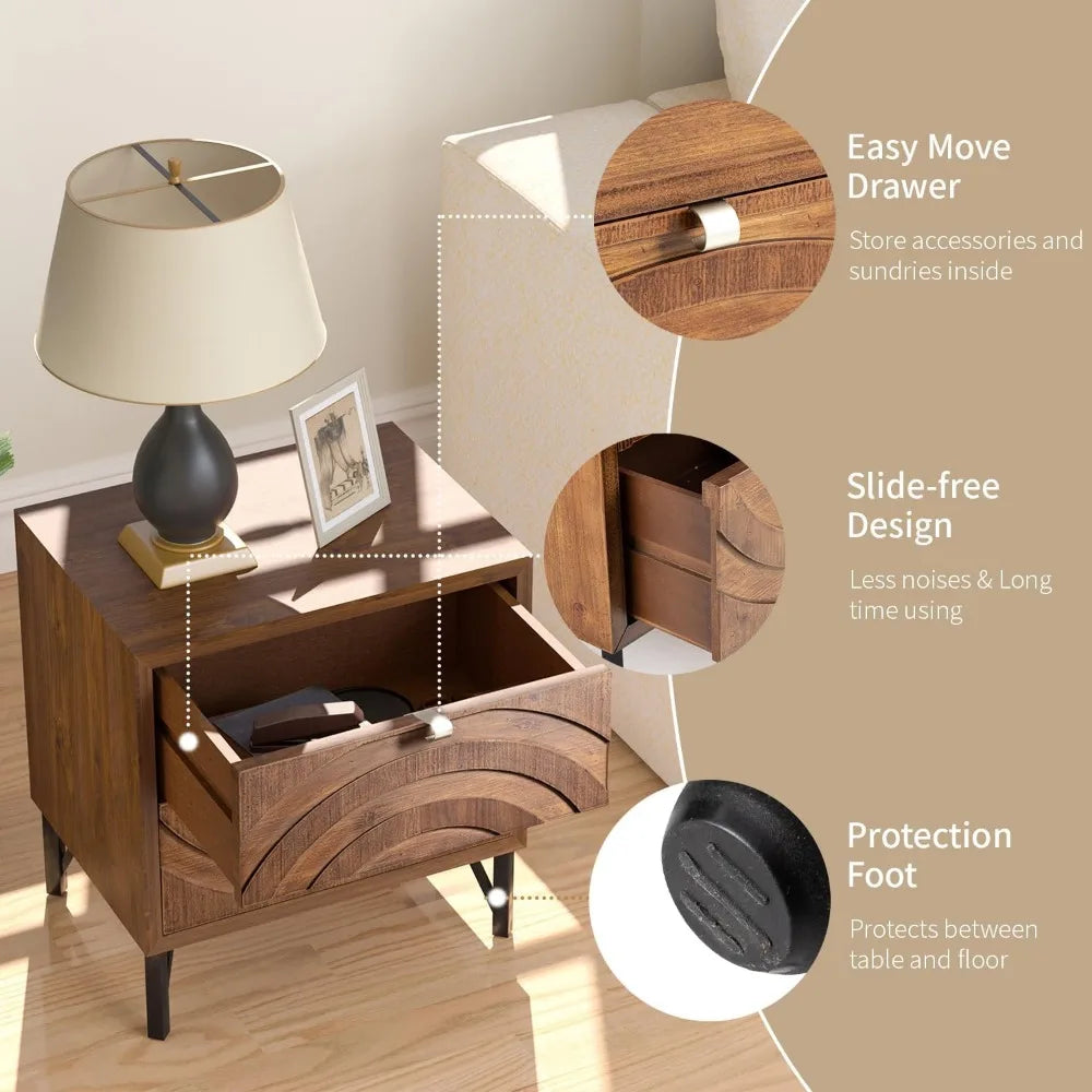 ANIYAH Vintage 19" Nightstand with 2 Drawers – Elegant Wooden Bedside Table for Bedroom & Living Room