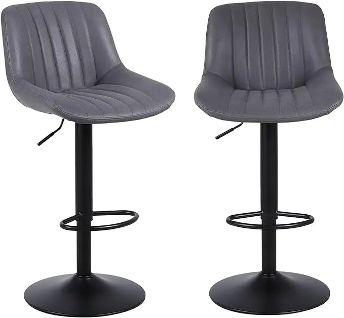 Bar Stools Set of 2, Swivel Counter Height Barstools with Back, Adjustable Faux PU Leather Bar Chairs, Modern Armless