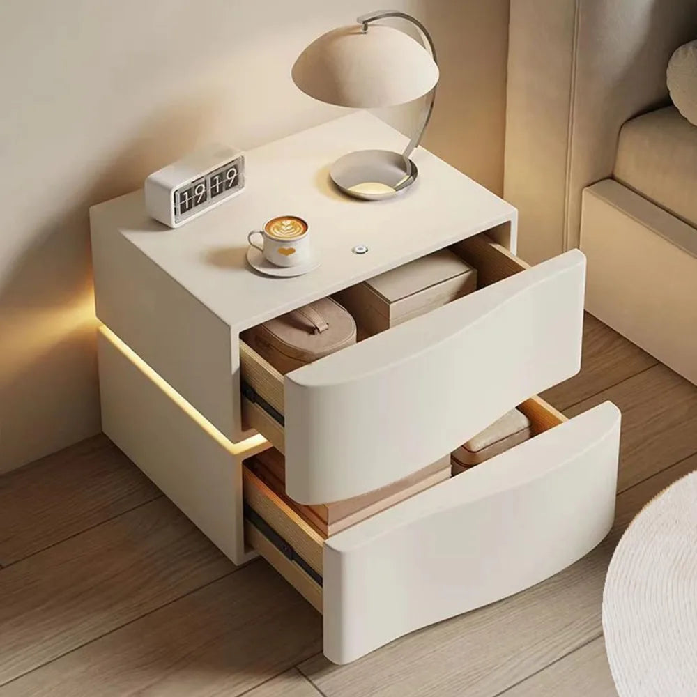 ARIYAH Modern LED Leather Nightstand with Drawers - 2-Drawer Bedside Table 22''