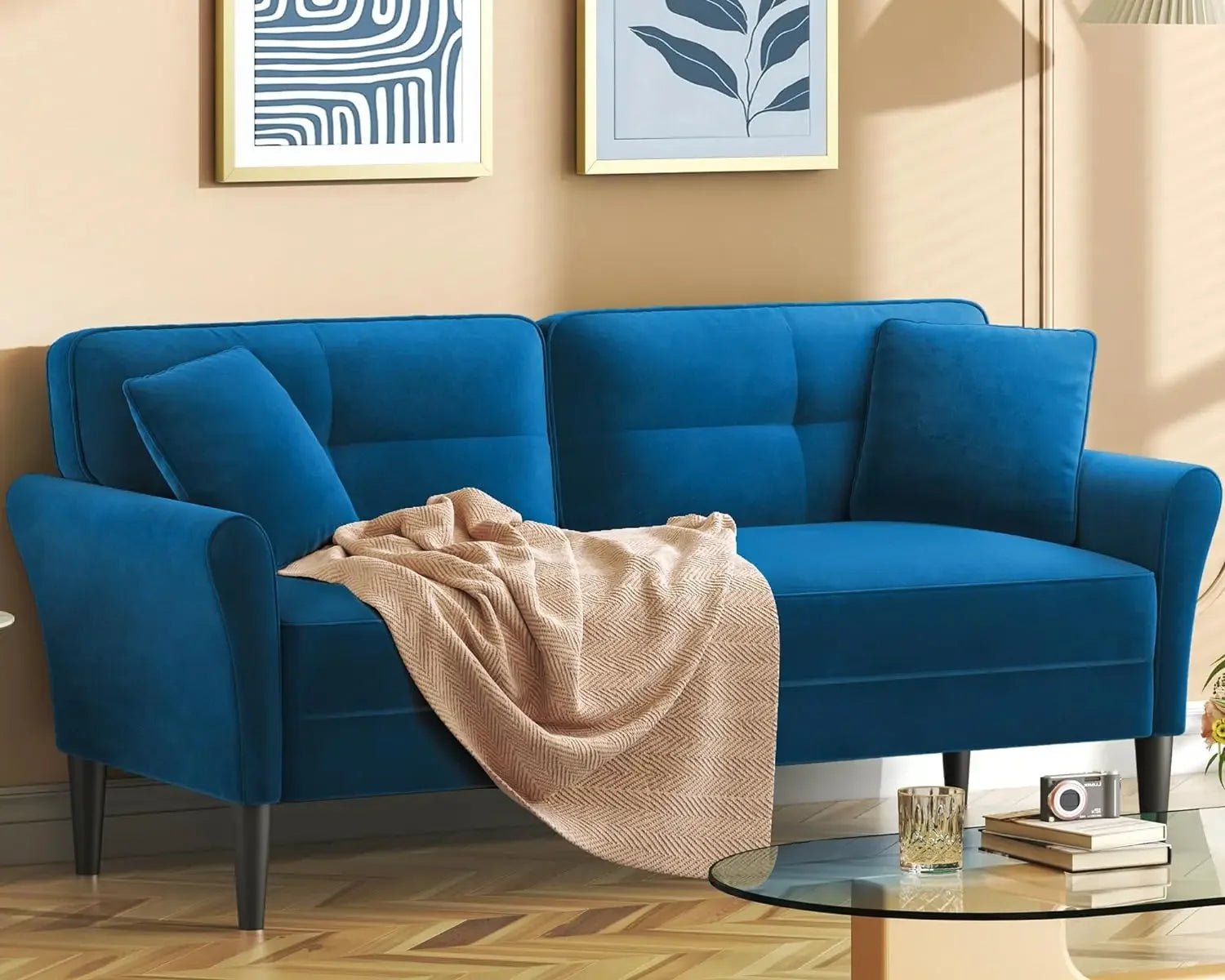 ETHAN Modern Velvet Sofa, 3-Seater Comfy Small Couch for Living Room & Bedroom - 69" 