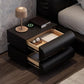 KAYLA Modern Black Leather Smart Nightstand with Wireless Charger - 19.7"