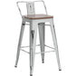 24" Metal Bar Stools Set of 4 Counter Height Barstools Industrial Counter Stool Kitchen Bar Chairs with Modern Wooden