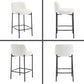 Modern White Sherpa Counter Stools with Black Metal Legs, 26" Upholstered Counter Height Bar Stools with Curved Back