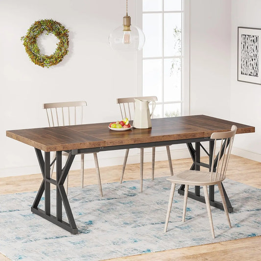 EMILY Rustic Farmhouse Rectangular Dining Table - 70.8" W