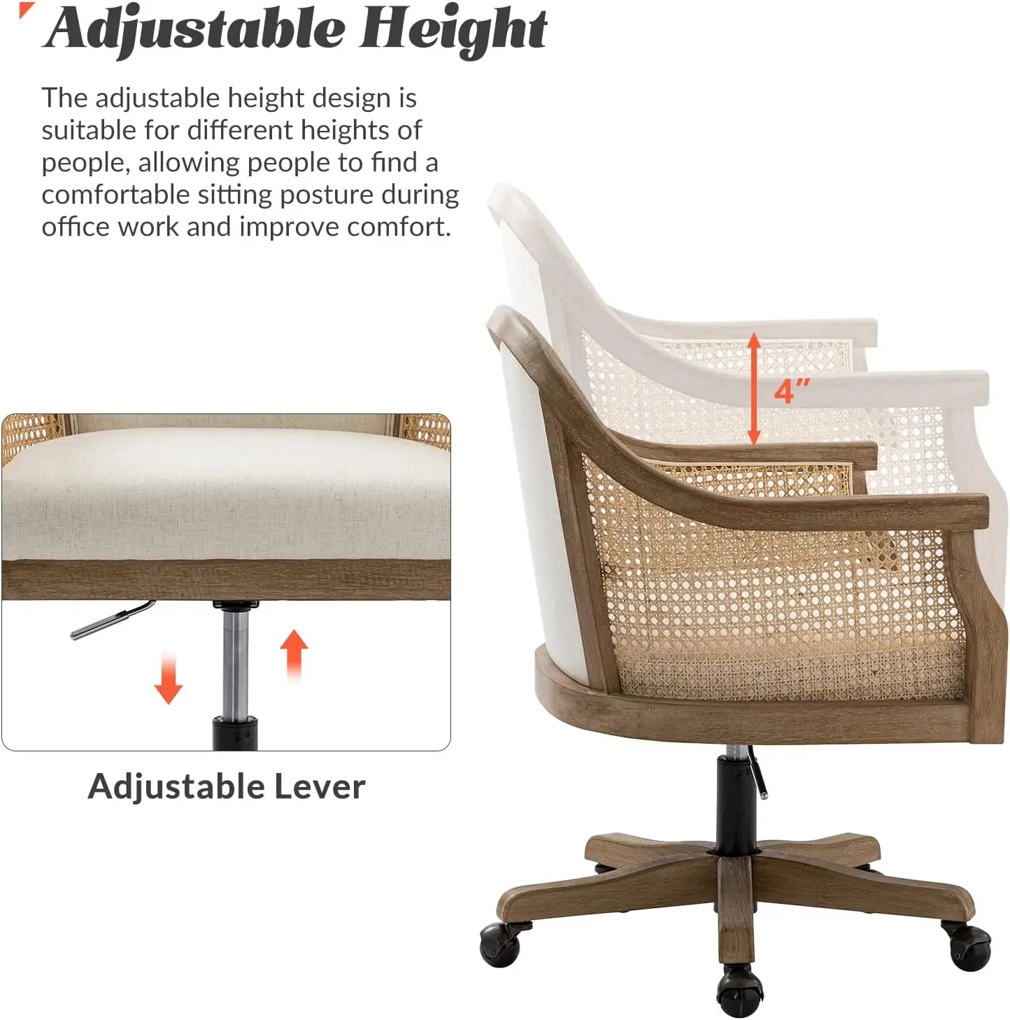 UKRAINE Upholstered Home Office Chair, Adjustable Swivel Rolling Task Chair - 23.5" W