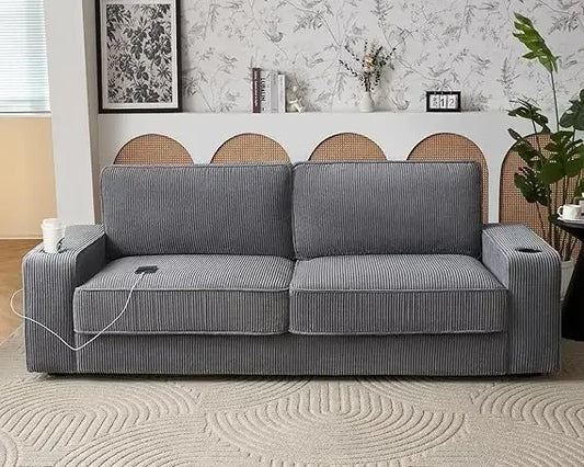 JAMES Modern Comfy Couch, Deep Seat Sofa with Cup Holders & USB Ports - 89"