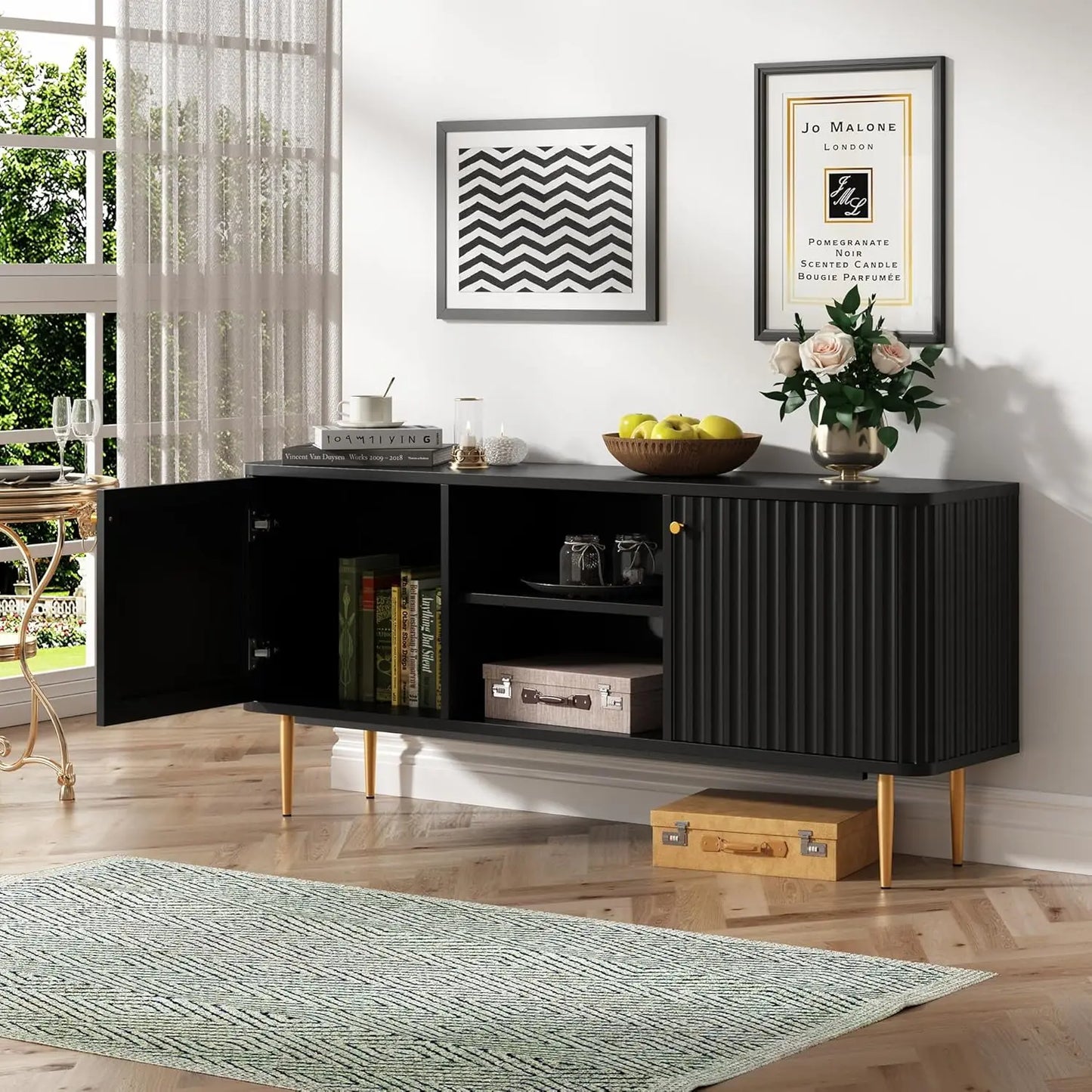 QUINN Lyra Fluted Modern TV Stand – Mid-Century Media Console Entertainment Unit – 55" W