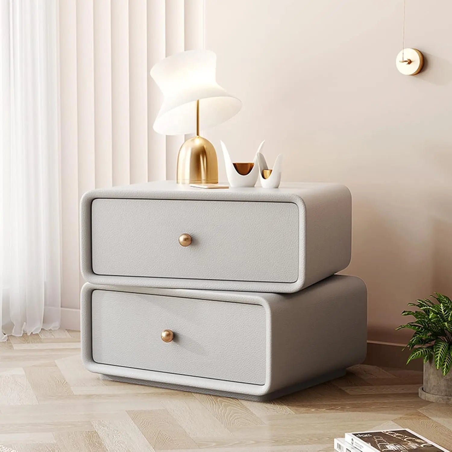 LOGAN Modern Cream Rotatable Wooden Nightstand - 19.69''