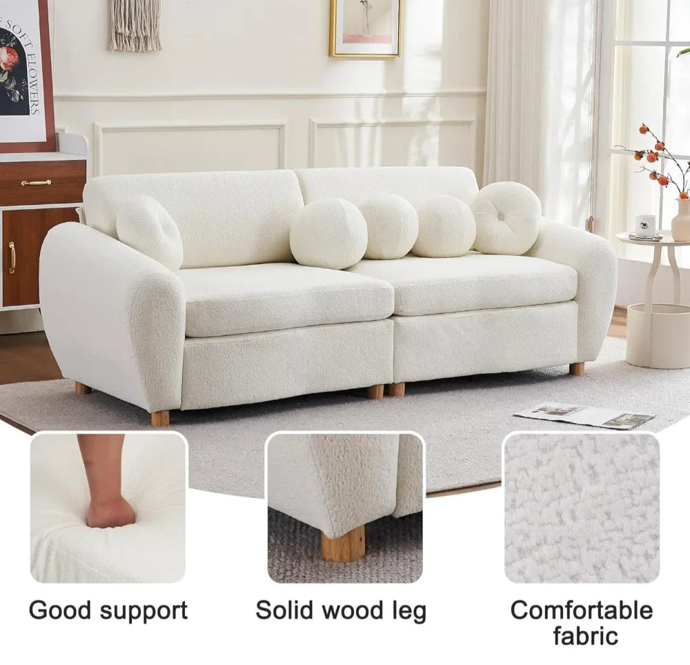 JOSHUA Modern Deep-Seat Cloud Couch – 3-Seater Sofa with Wood Legs & Throw  - 35.4"