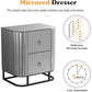 VIVIANA Modern Glass Bedside Table with 2 Drawers and Metal Frame – 19.69"W