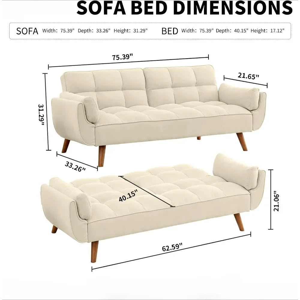 BENJAMIN 3-Seater Tufted Sofa Bed, Modern Convertible Futon Sofa - 75"