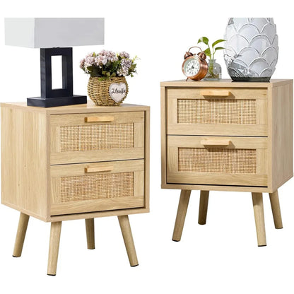 ELAINE Mid-Century Rattan Nightstand Set of 2 - 15.75''