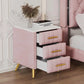 NYLAH Elegant Velvet Upholstered Nightstand with Marbled Top – 16.3" Wide, 3-Drawer End Table