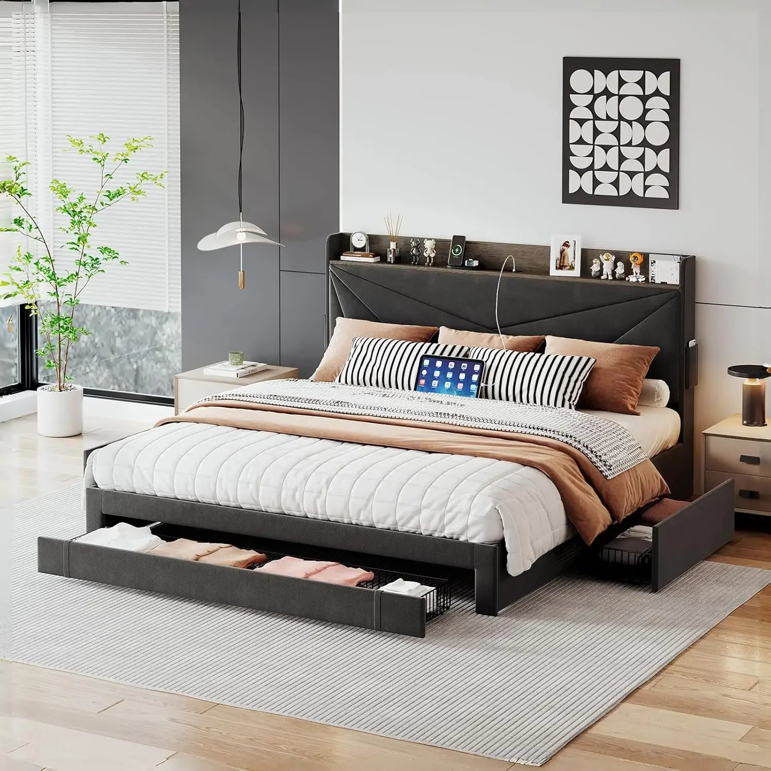 Ainara Modern Storage Upholstered Bed Frame | King Size 77.95" Wide Platform Bed