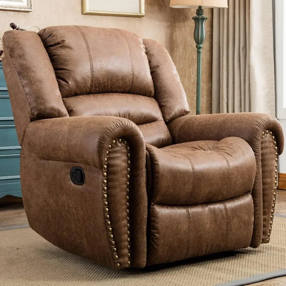 ANTHONY Classic Leather Manual Recliner Chair – Traditional Single Sofa - 41"