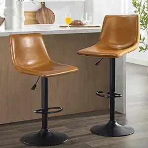 Adjustable Swivel Bar Stools Set of 2,Counter Height Bar Stools with Back,350 LBS PU Leather Bar Stool