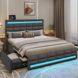 Maeve Modern Queen Bed Frame with Adjustable LED Headboard and Storage Drawers