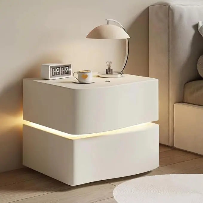 ARIYAH Modern LED Leather Nightstand with Drawers - 2-Drawer Bedside Table 22''