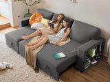 BRAYDEN Modern L-Shaped Convertible Sofa Bed – Sectional Couch with Bookcases - 79.5"