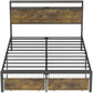 EVERLY Modern Rustic LED Bed Frame with Storage Drawers & Charging Station - 60.2''