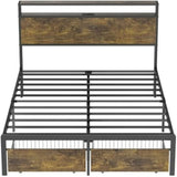 EVERLY Modern Rustic LED Bed Frame with Storage Drawers & Charging Station - 60.2''