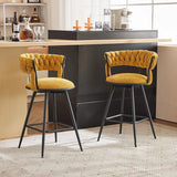 26 inch Bar Stool Set of 2, 360° Swivel Counter Barstool with Backrest, Upholstered Hand-Woven Barstool, Modern Bar Chair