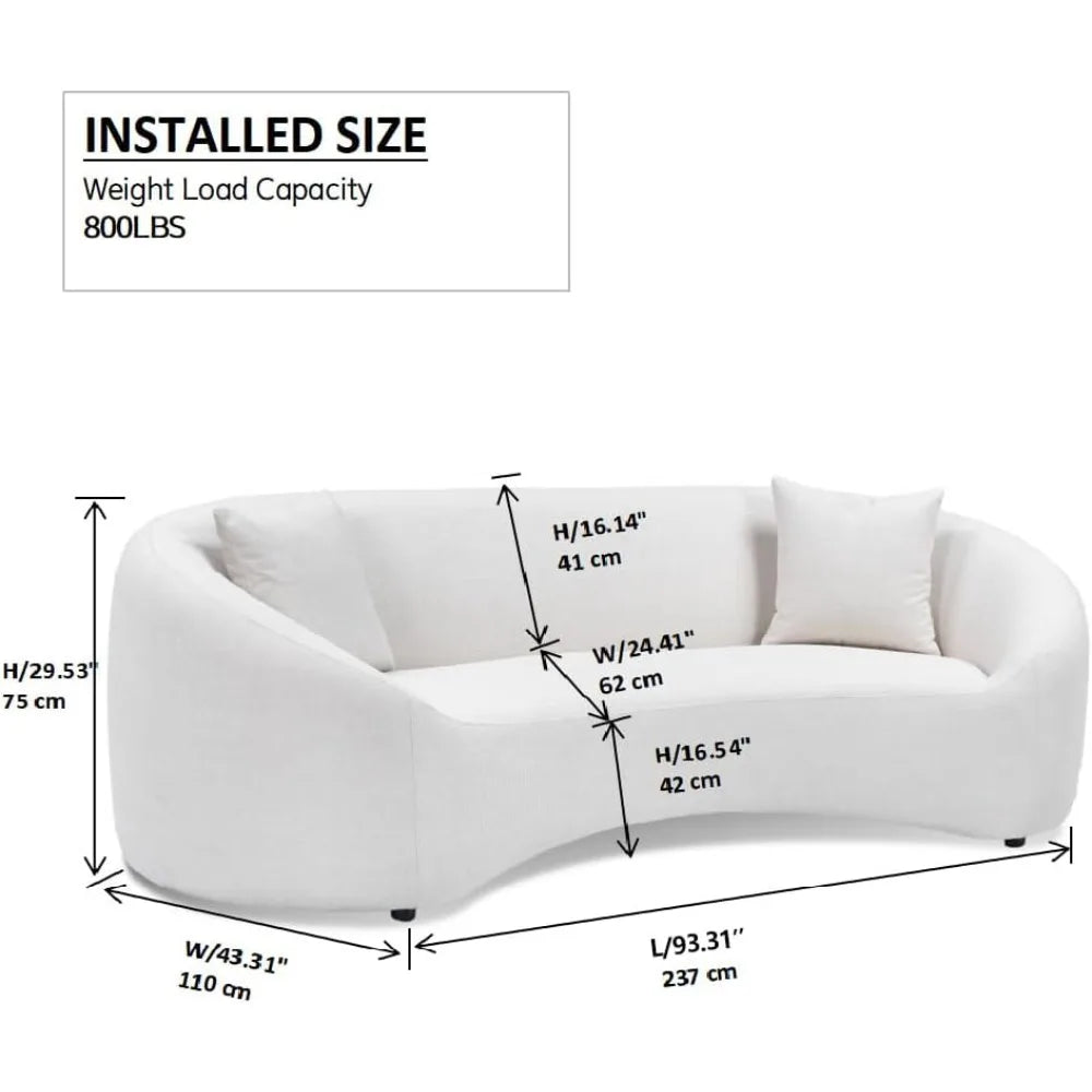 LAYLA Modern Velvet Curved Sofa – 3-Seater Cloud Couch - 93.3”