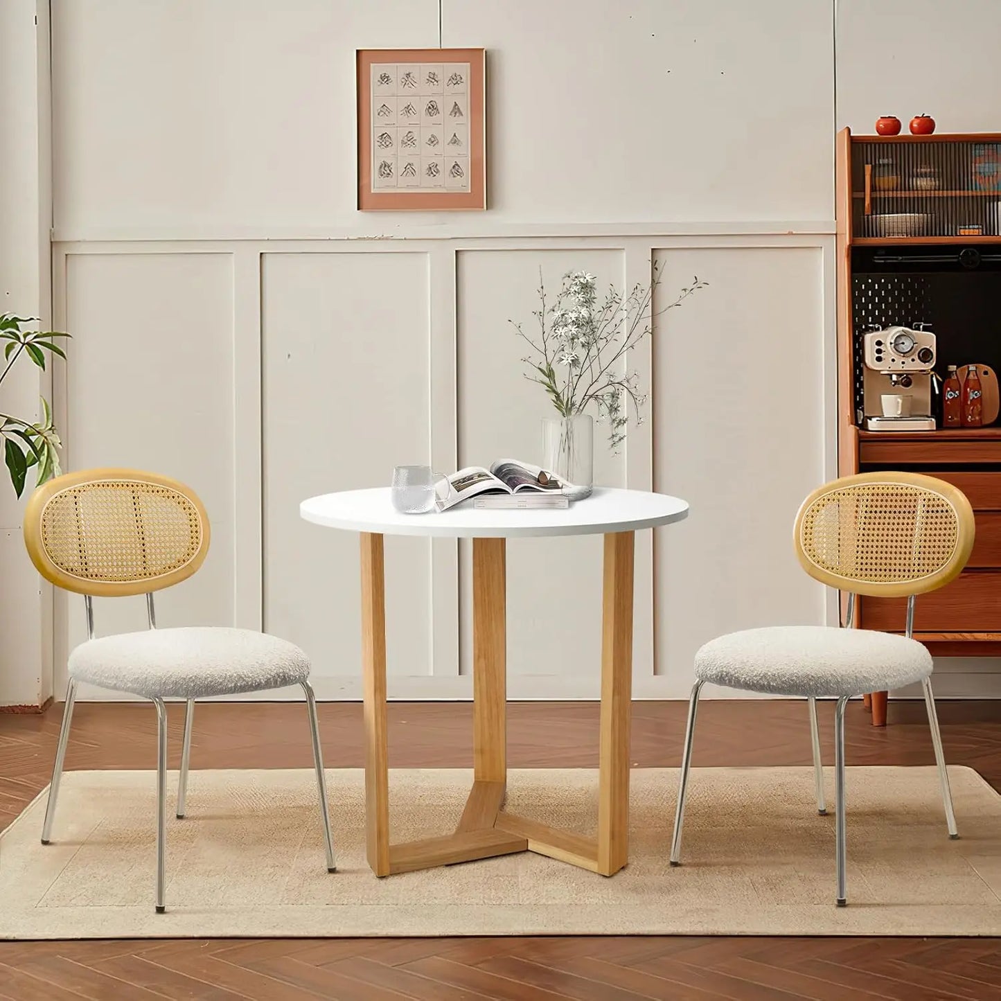 CHARLIE Mid Century Modern Round Dining Table - White MDF Tabletop - 31.5"W