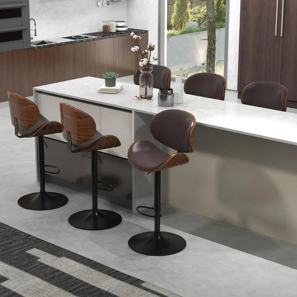 Bar Stools Set of 2 for Kitchen Counter, Adjustable Bar Height Chairs, Modern Swivel Barstools with Bentwood Seat