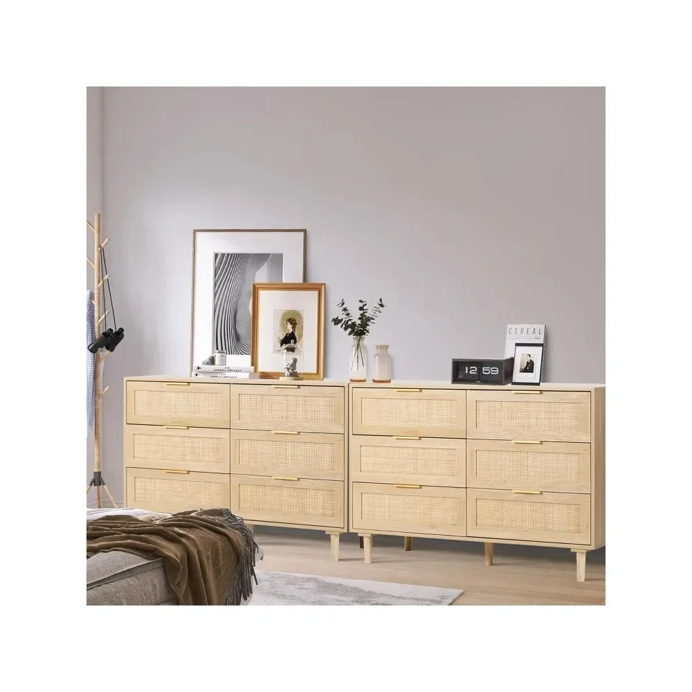 ELIANNA Modern Rattan 6-Drawer Dresser - 43.3" Wide Wood Storage Chest