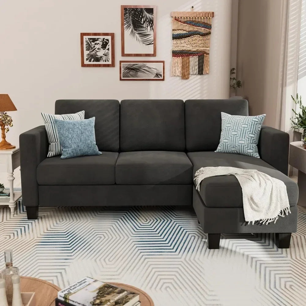 CALVIN Scandinavian Style Convertible L-Shaped Sectional Sofa – Linen Fabric Couch | 70.8"W