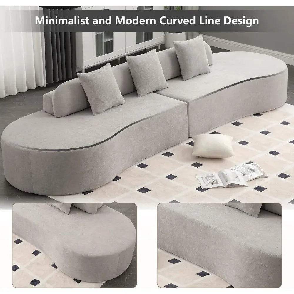 Minimalist Modern 4-Seater Curved Sectional Sofa – Terrycloth Fabric Couch – 130.5" Wide