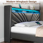 ZOEY Modern King Size Upholstered Bed Frame with LED Lights, Charging Station & Storage - 75.98''