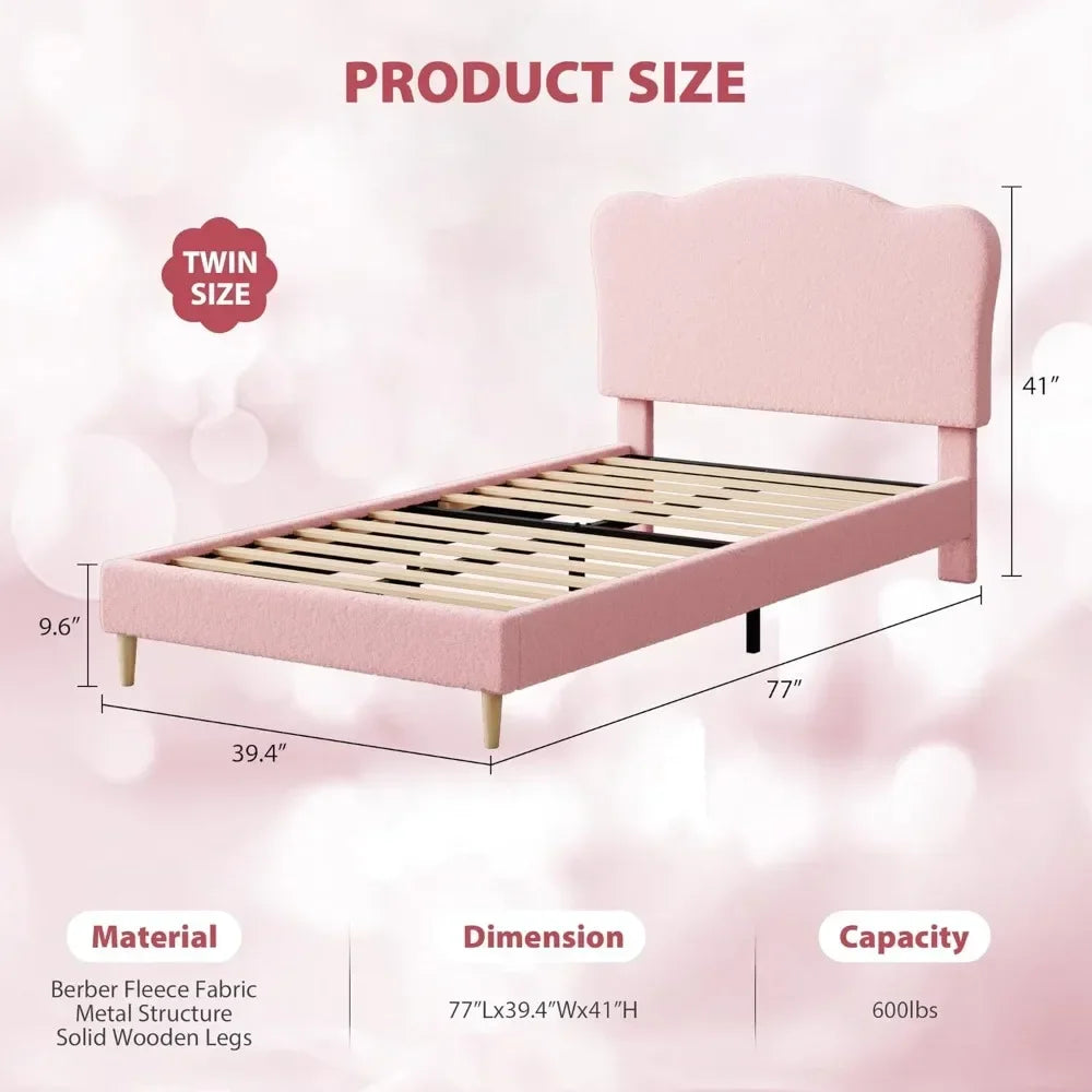 LYDIA Scallop Velvet Twin Bed Frame – Cute Upholstered Platform | 39.4" Wide