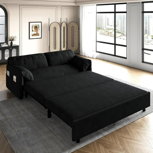 NICHOLAS Modern Velvet Pull-Out Sofa Bed – Convertible Queen Sleeper Couch - 63.8"