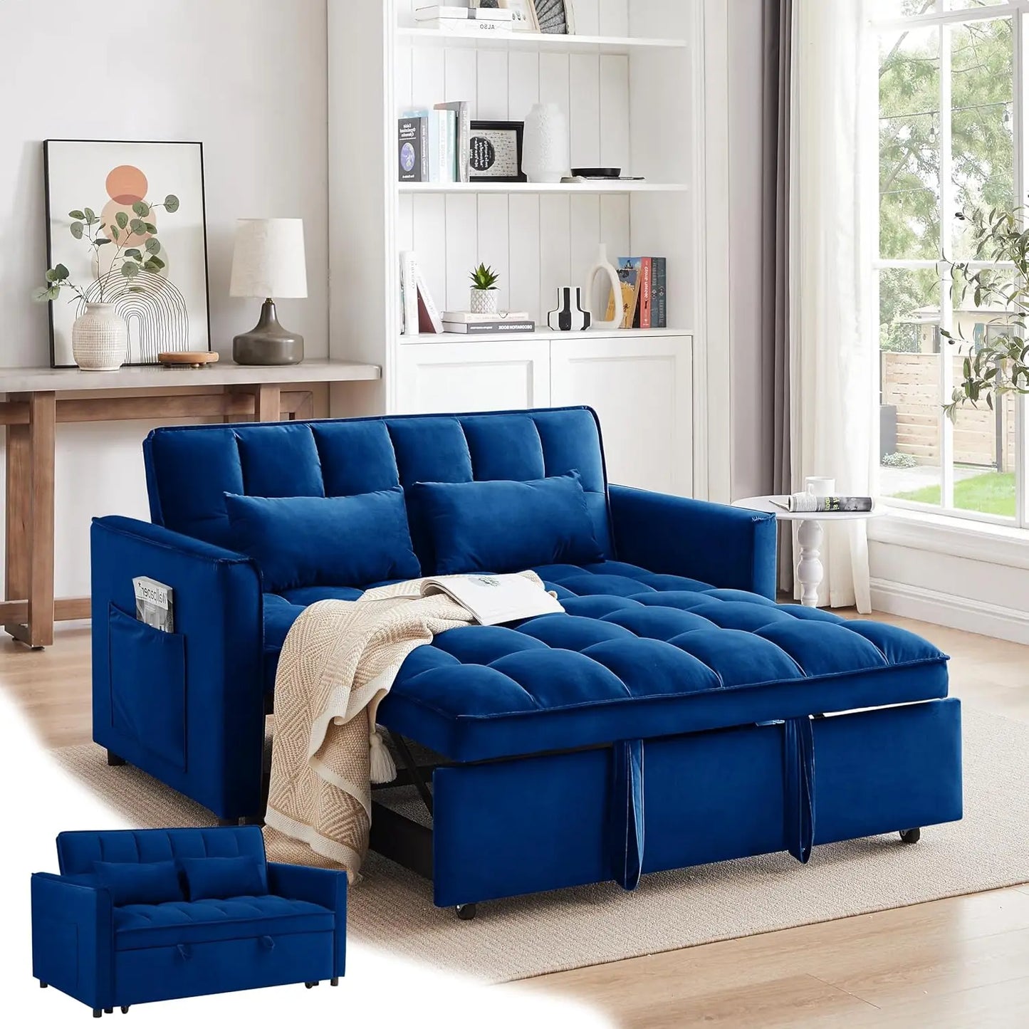 SARAH Modern Sleeper Sofa Bed – 3-in-1 Pull-Out Loveseat with Adjustable Backrest - 33.1"