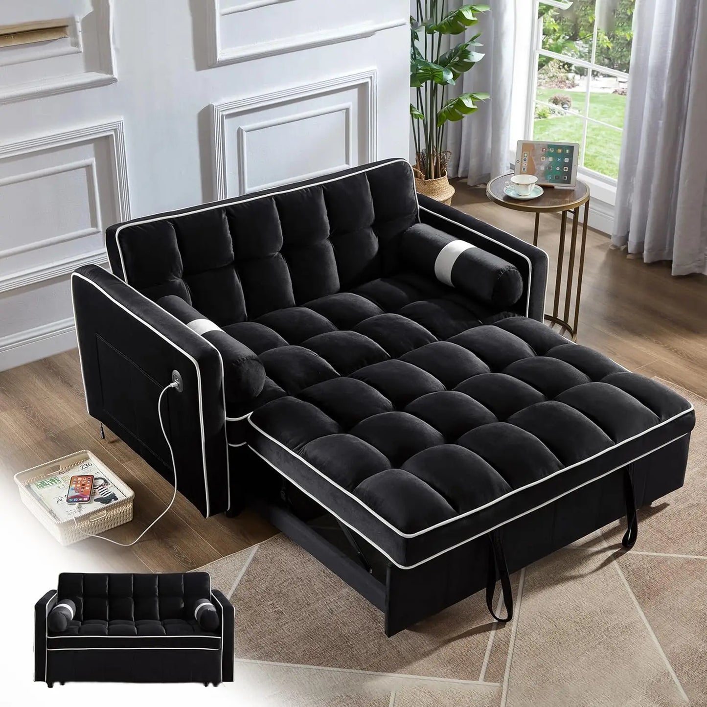 SARAH Modern Sleeper Sofa Bed – 3-in-1 Pull-Out Loveseat with Adjustable Backrest - 33.1"