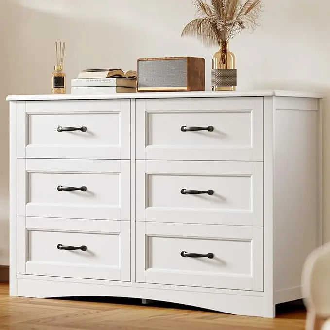 AMY Modern 6 Drawer Dresser - White Wooden Chest for Bedroom - 47'' Wide